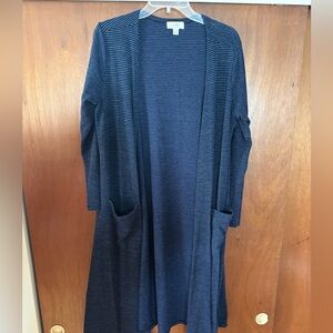 LuLaRoe Navy and Gray Striped Long Cardigan